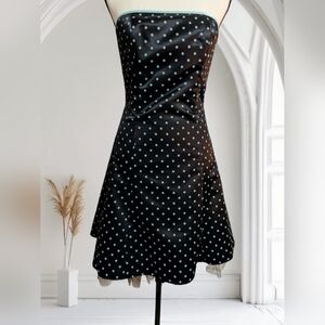 Vintage Jessica Mcclintock Gunne Sax strapless blue and black polka prom dress